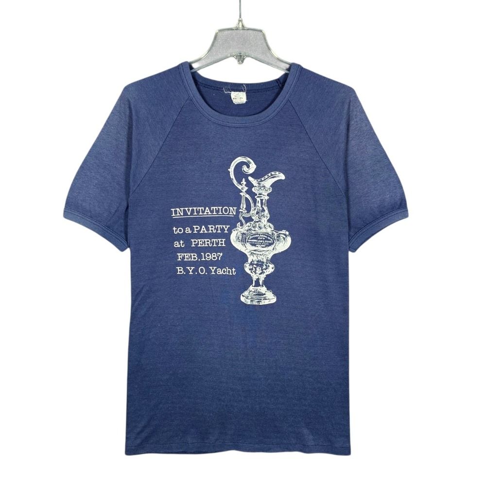 VTG Americas Cup Sailing T-Shirt Mens Large Perth Australia 1987 Trophy Auld Mug